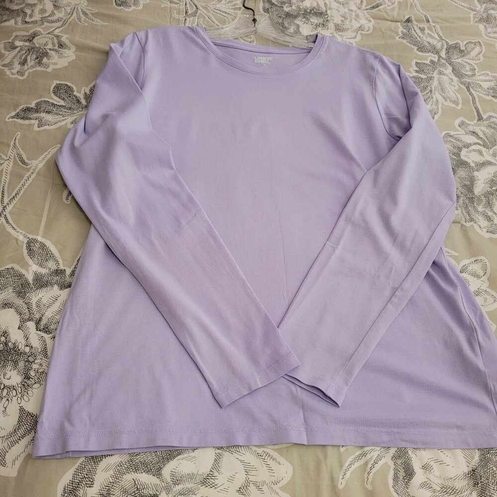 Lands' End Lilac Cotton Crew Neck Long Sleeve Tee Shirt Medium EUC